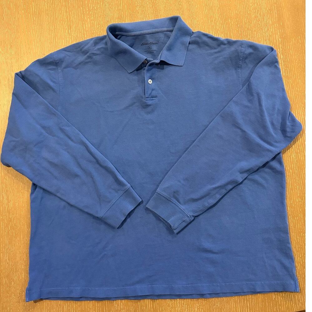 Eddie Bauer Polo‎ Shirt Men XL  Blue Long Sleeve Casual Preppy Classic